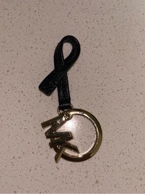 Michael Kors Black Leather Loop Key Holder with Gold MK Ring
